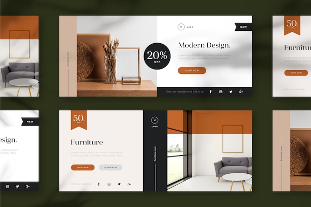 Vecteur gratuit modèle de bannières de vente de meubles