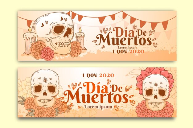 Modèle de bannières vintage dia de muertos