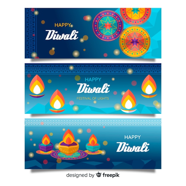 Vecteur gratuit modèle de bannières web design plat diwali