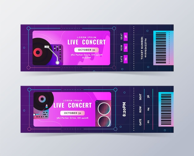 Vecteur gratuit modèle de billet de concert en gradient