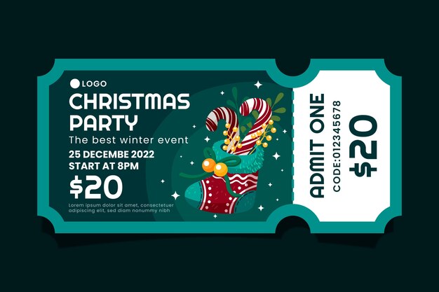 Modèle de billet de fête de noël plat