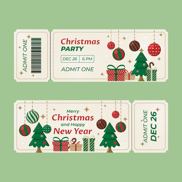 Vecteur gratuit modèle de billet de fête de noël plat