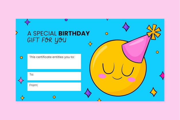 Vecteur gratuit modèle de bon cadeau d'anniversaire dessiné à la main