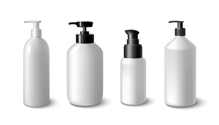 Vecteur gratuit modèle de bouteille en plastique blanc avec bouchon de pompe