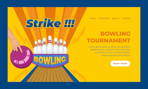 Vecteur gratuit modèle de bowling de page de destination dessiné à la main