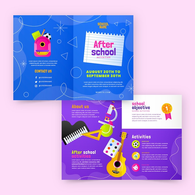 Vecteur gratuit modèle de brochure d'activités parascolaires dégradé