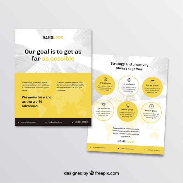 Vecteur gratuit modèle de brochure d'affaires jaune et blanc