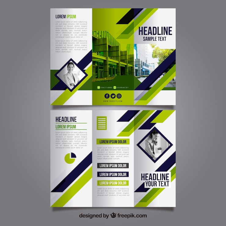 Vecteur gratuit modèle de brochure d'affaires trifold moderne avec des formes vertes