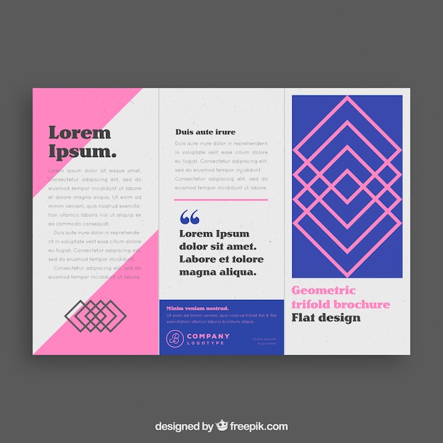 Vecteur gratuit modèle de brochure d'affaires à trois volets rose et bleu