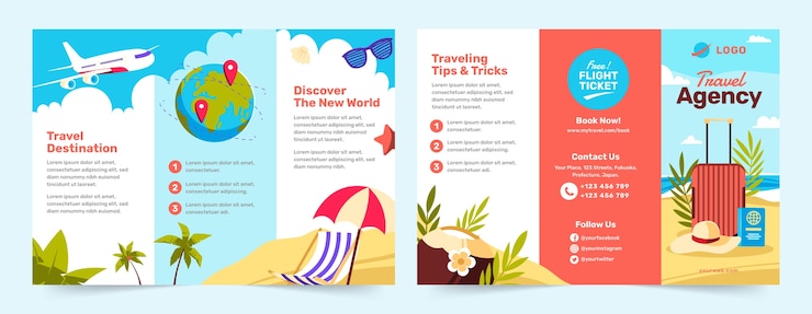 Vecteur gratuit modèle de brochure d'agence de voyage design plat