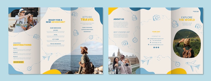 Vecteur gratuit modèle de brochure d'agence de voyage dessiné à la main
