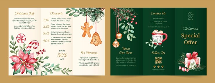 Vecteur gratuit modèle de brochure aquarelle pour la célébration de la saison de noël