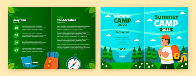 Vecteur gratuit modèle de brochure de camping d'été plat