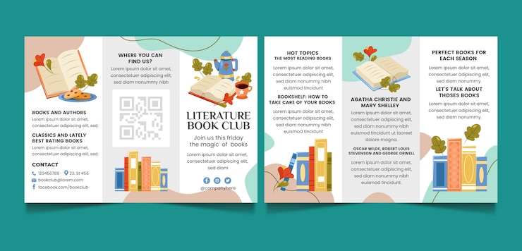Vecteur gratuit modèle de brochure de club de littérature et de lecture