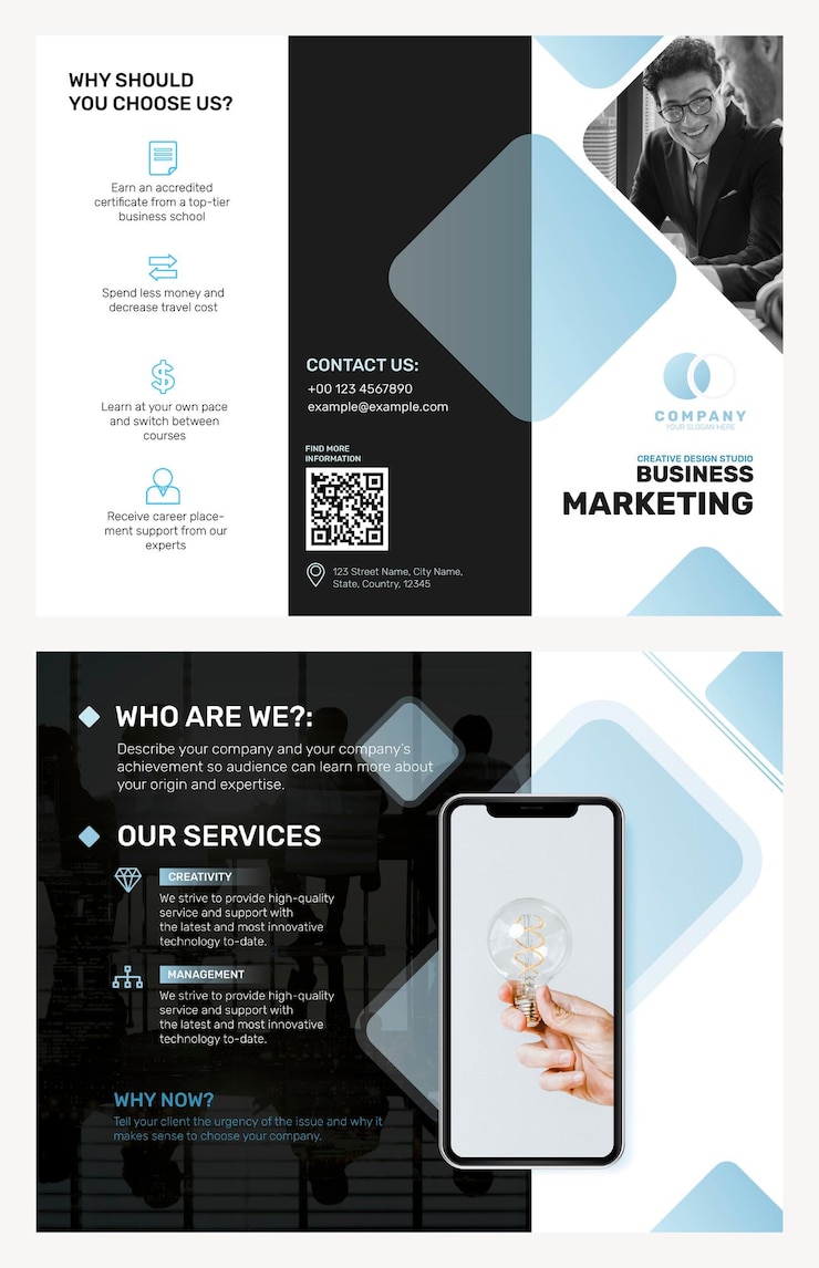 Vecteur gratuit modèle de brochure commerciale pour une entreprise de marketing