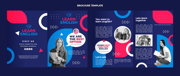 Vecteur gratuit modèle de brochure de cours d'anglais design plat