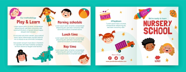 Vecteur gratuit modèle de brochure d'école maternelle plat
