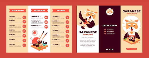 Vecteur gratuit modèle de brochure d'entreprise de restaurant japonais plat