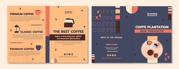 Vecteur gratuit modèle de brochure géométrique de plantation de café design plat