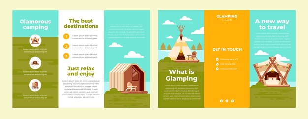 Vecteur gratuit modèle de brochure de glamping plat