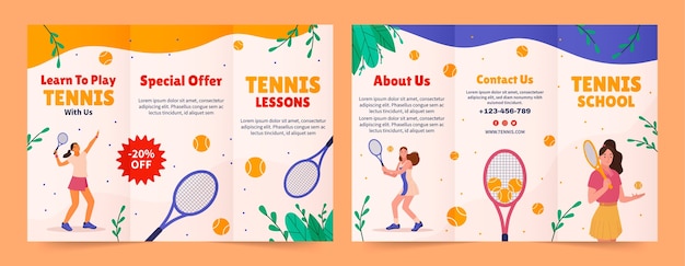 Vecteur gratuit modèle de brochure horizontale de jeu de tennis