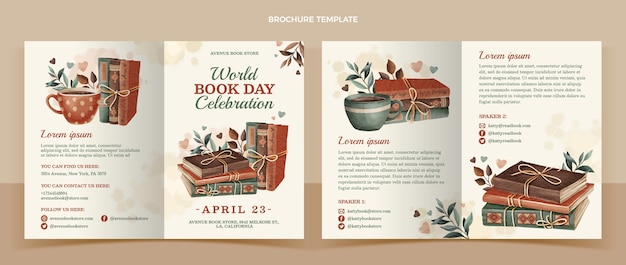 Vecteur gratuit modèle de brochure de la journée mondiale du livre aquarelle