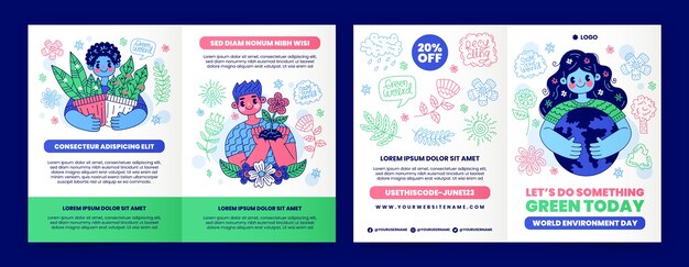 Modèle de brochure de la journée mondiale de l'environnement dessiné à la main
