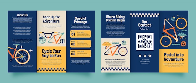 Vecteur gratuit modèle de brochure de magasin de vélos dessiné à la main