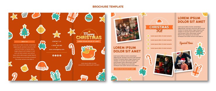 Vecteur gratuit modèle de brochure de noël plat dessiné à la main