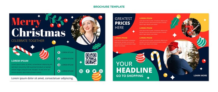 Vecteur gratuit modèle de brochure de noël plat