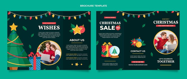 Vecteur gratuit modèle de brochure de noël plat
