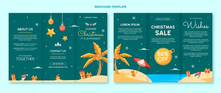 Vecteur gratuit modèle de brochure de noël plat