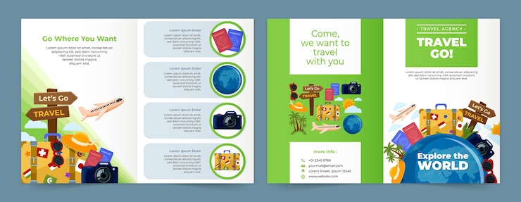 Vecteur gratuit modèle de brochure plat pour agence de voyage