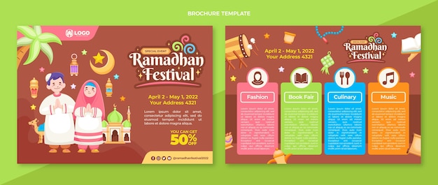 Vecteur gratuit modèle de brochure plat ramadan