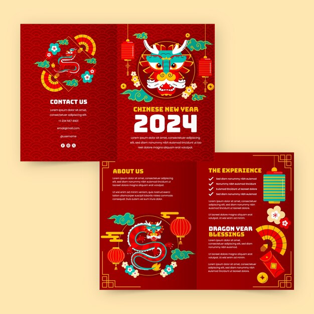 Vecteur gratuit modèle de brochure plate pour le festival du nouvel an chinois