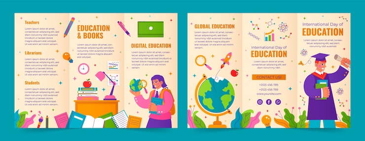 Vecteur gratuit modèle de brochure plate pour la journée internationale de l'éducation