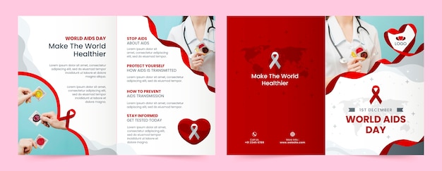 Vecteur gratuit modèle de brochure plate pour la journée mondiale du sida
