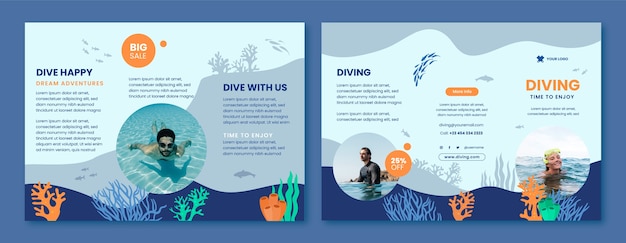 Vecteur gratuit modèle de brochure de plongée sous-marine design plat