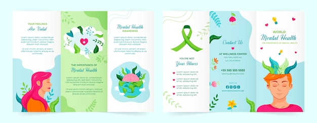 Vecteur gratuit modèle de brochure pour la célébration de la journée mondiale de la santé mentale
