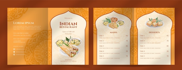 Modèle de brochure de restaurant de cuisine indienne aquarelle