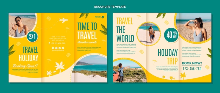 Vecteur gratuit modèle de brochure temps plat pour voyager
