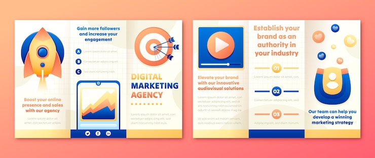 Vecteur gratuit modèle de brochure à trois volets dégradé pour agence de marketing