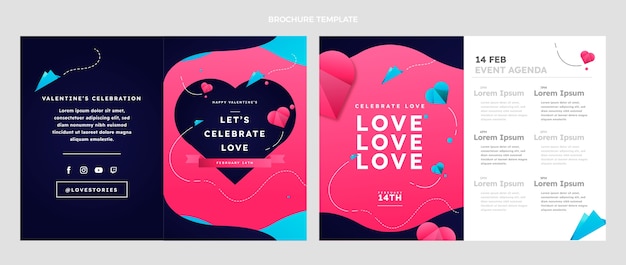 Vecteur gratuit modèle de brochure à trois volets dégradé pour la saint-valentin