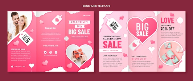 Vecteur gratuit modèle de brochure à trois volets dégradé pour la saint-valentin