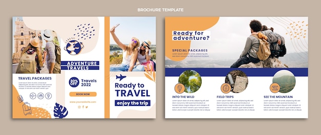 Vecteur gratuit modèle de brochure de voyage plat