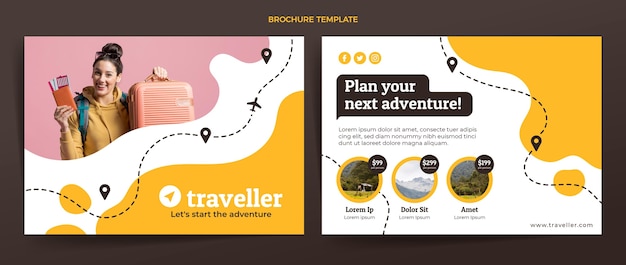 Vecteur gratuit modèle de brochure de voyage plat