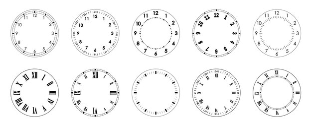 Modèle de cadran d'horloge mécanique Des cercles de cadres d'horloges pour l'heure Des contours blancs de montre