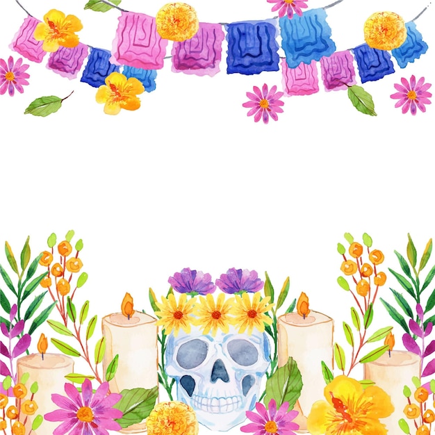 Modèle De Cadre Aquarelle Dia De Muertos