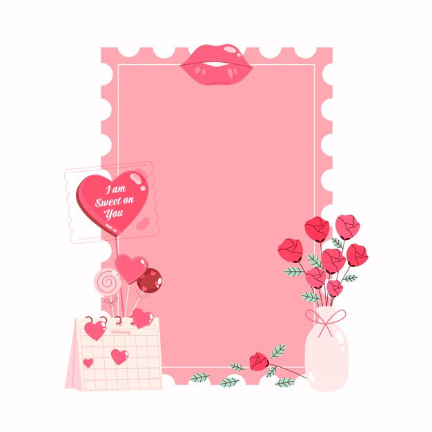 Modèle de cadre photo plat pour la Saint-Valentin