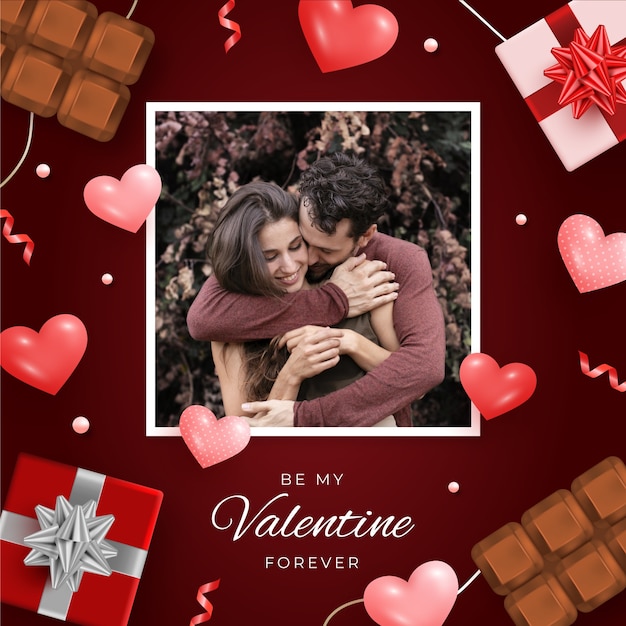 Vecteur gratuit modèle de cadre photo réaliste pour la saint-valentin